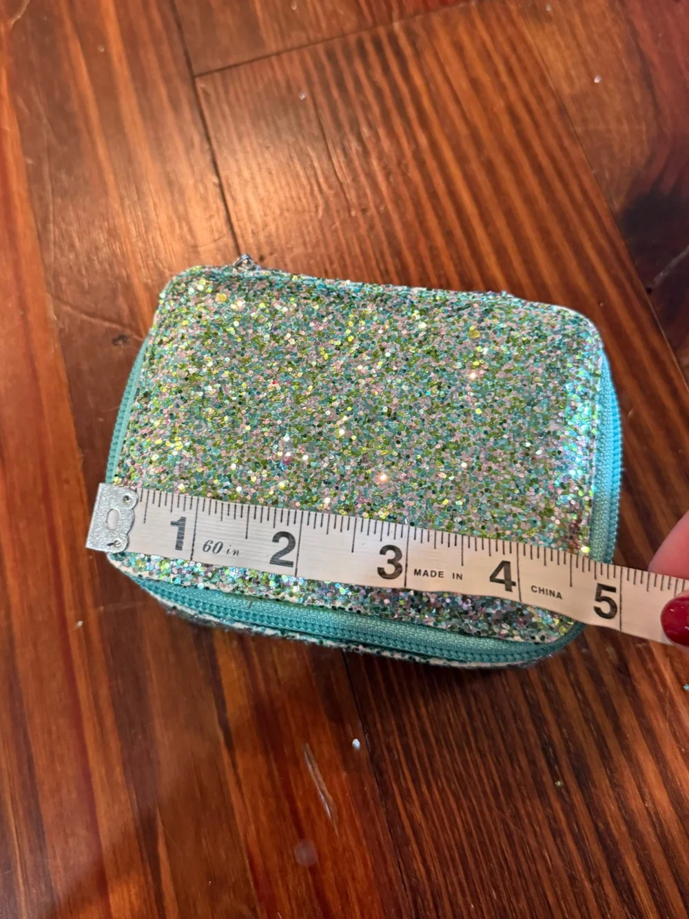 Glitter Zip Jewelry Case - Aqua Trim